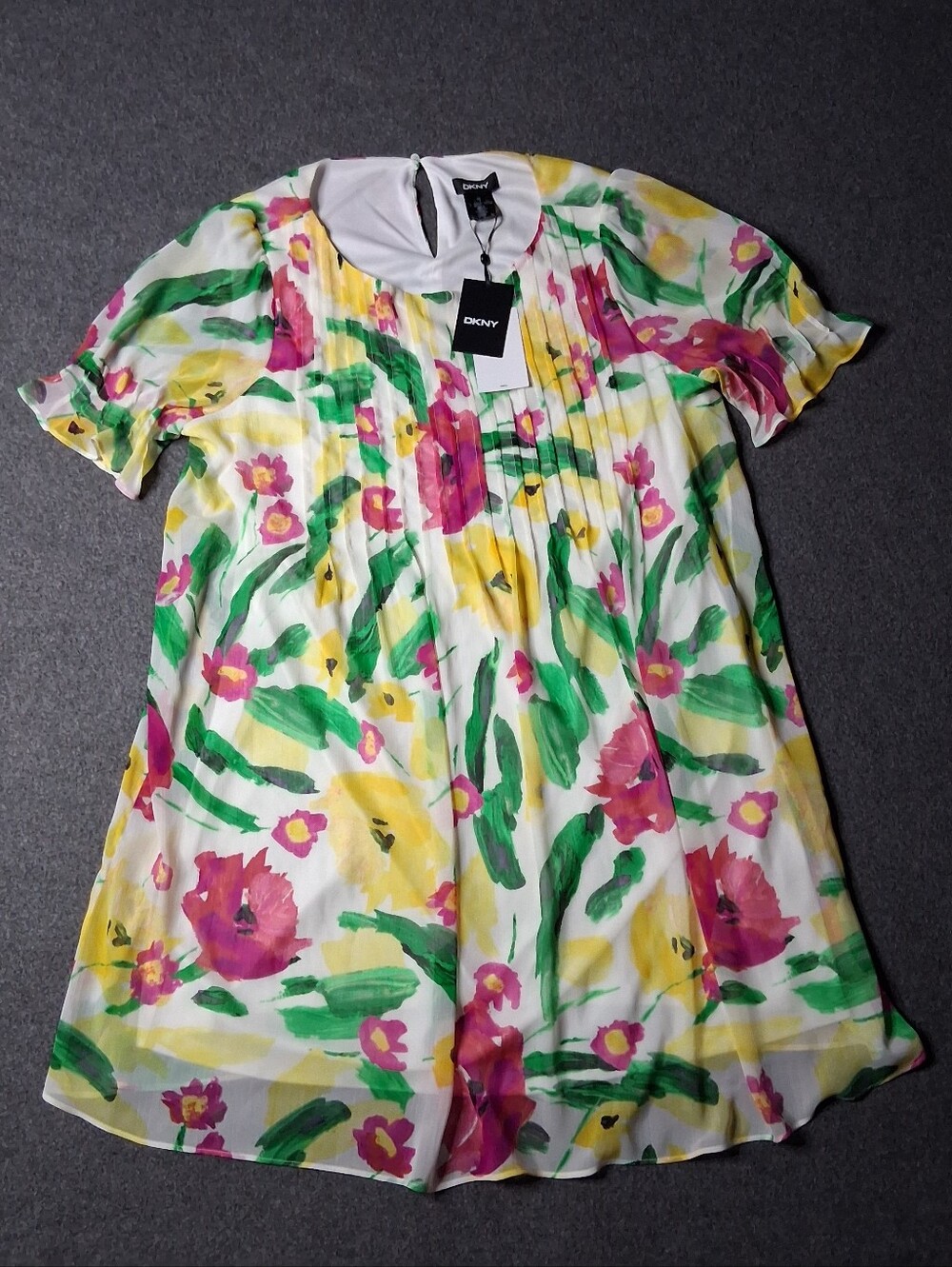 DKNY Floral Chiffon Pleated Mini Dress NWT Size 16